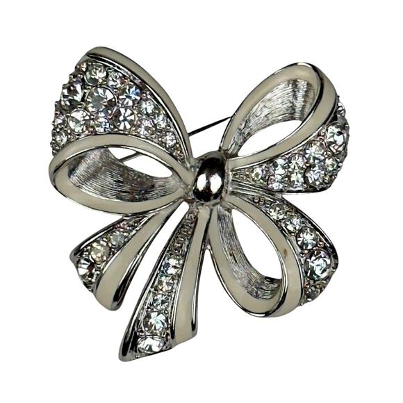 Vintage Nolan Miller Glamour Collection “Shining Spirit” Bow Brooch Silver Tone - Picture 1 of 4